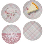 Modern Plaid & Floral Set of 4 Glass Appetizer / Dessert Plate 8" (Personalized)