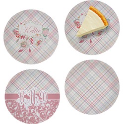 Modern Plaid & Floral Set of 4 Glass Appetizer / Dessert Plate 8" (Personalized)