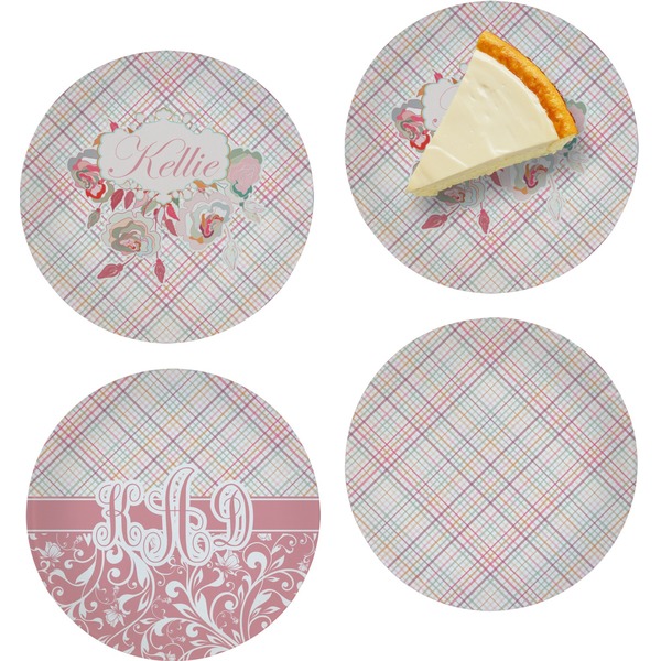 Modern Plaid & Floral Set of Appetizer / Dessert Plates
