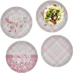 Modern Plaid & Floral Set of 4 Glass Lunch / Dinner Plate 10" (Personalized)