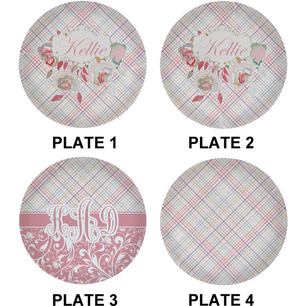 Modern Plaid & Floral Set of Lunch / Dinner Plates (Approval)