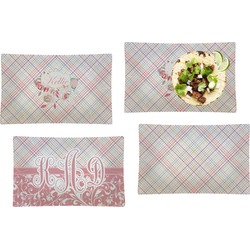 Modern Plaid & Floral Set of 4 Glass Rectangular Lunch / Dinner Plate (Personalized)