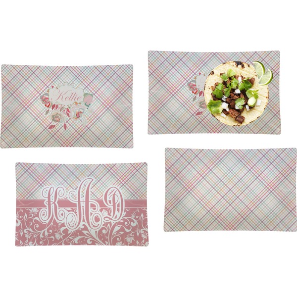 Custom Modern Plaid & Floral Set of 4 Glass Rectangular Lunch / Dinner Plate (Personalized)
