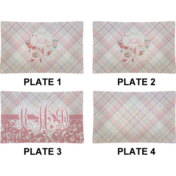 Modern Plaid & Floral Set of Rectangular Dinner Plates (Approval)