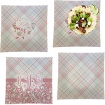 Modern Plaid & Floral Set of 4 Glass Square Lunch / Dinner Plate 9.5" (Personalized)