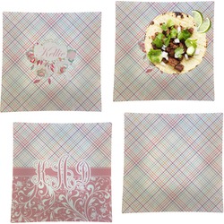 Modern Plaid & Floral Set of 4 Glass Square Lunch / Dinner Plate 9.5" (Personalized)