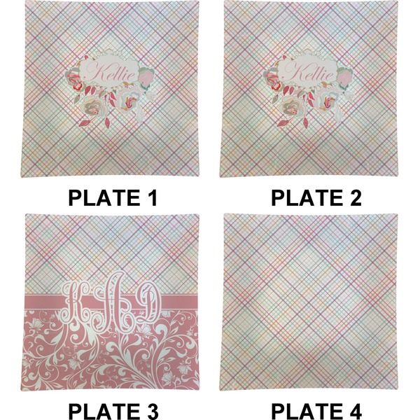 Modern Plaid & Floral Set of Square Dinner Plates (Approval)