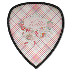 Modern Plaid & Floral Iron on Shield Patch A w/ Name or Text