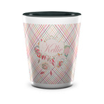 Modern Plaid & Floral Ceramic Shot Glass - 1.5 oz - Two Tone - Set of 4 (Personalized)