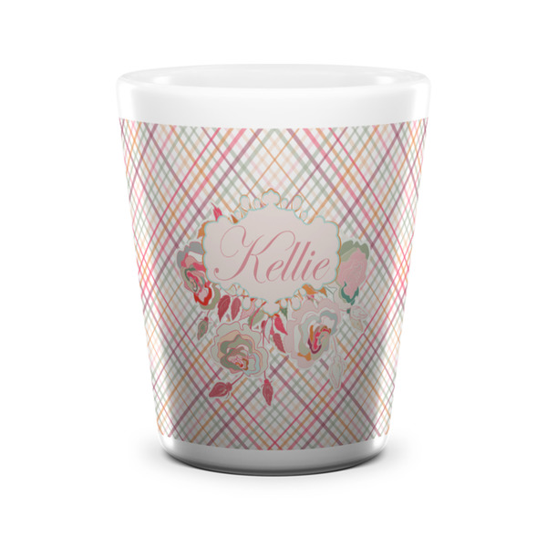 Modern Plaid & Floral Shot Glass - White - FRONT