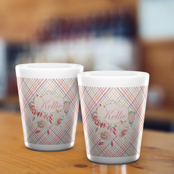 Modern Plaid & Floral Shot Glass - White - LIFESTYLE