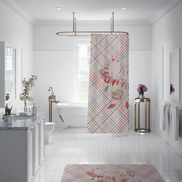 Modern Plaid & Floral Shower Curtain - 70"x83"