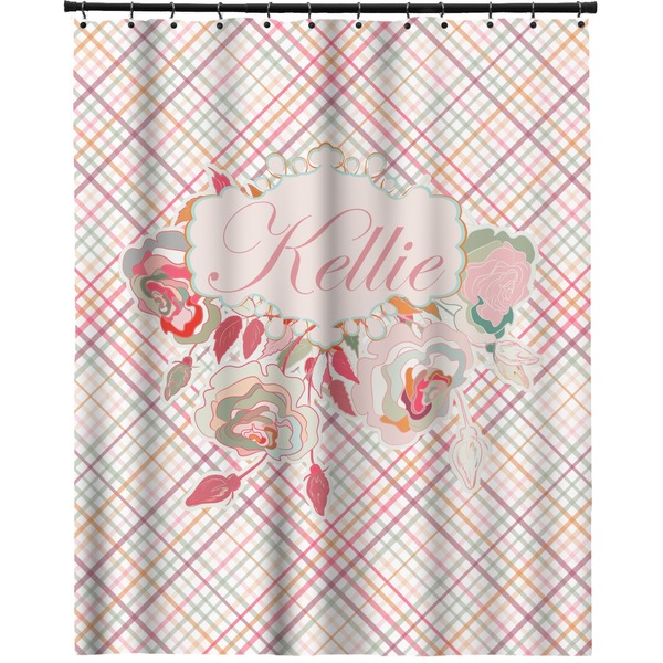 Custom Modern Plaid & Floral Extra Long Shower Curtain - 70"x84" (Personalized)