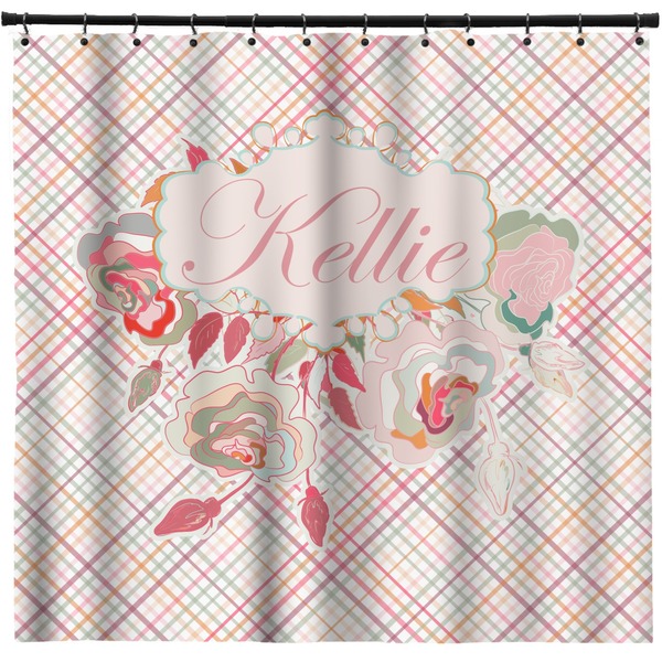 Custom Modern Plaid & Floral Shower Curtain - Custom Size (Personalized)