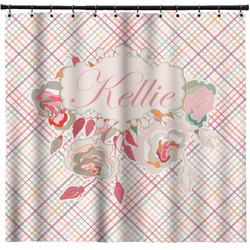 Modern Plaid & Floral Shower Curtain - 71" x 74" (Personalized)