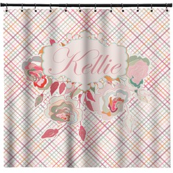 Modern Plaid & Floral Shower Curtain (Personalized)