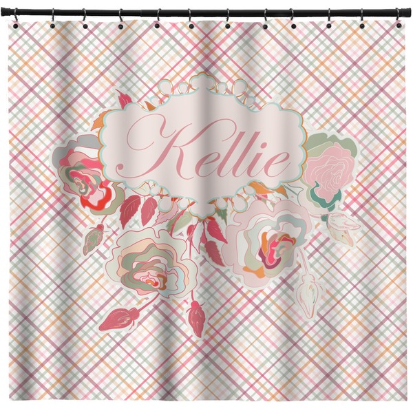 Custom Modern Plaid & Floral Shower Curtain - 71" x 74" (Personalized)