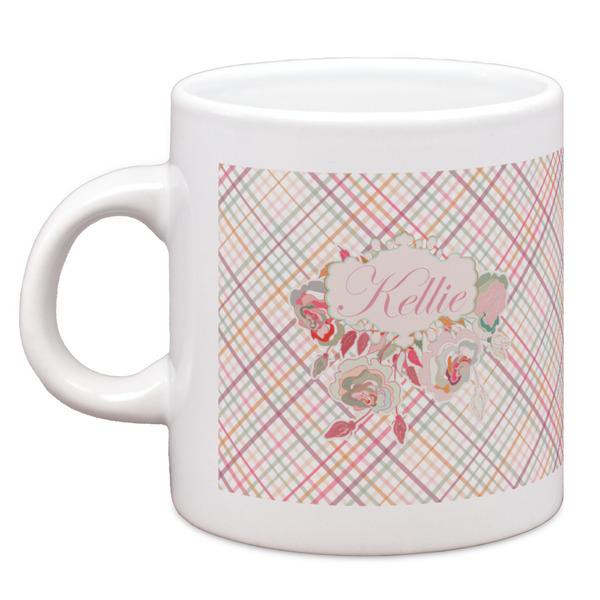 Custom Modern Plaid & Floral Espresso Cup (Personalized)