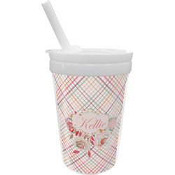 Modern Plaid & Floral Sippy Cup with Straw (Personalized)