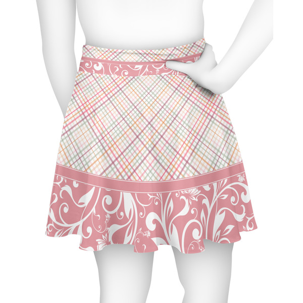 Modern Plaid & Floral Skater Skirt - Back