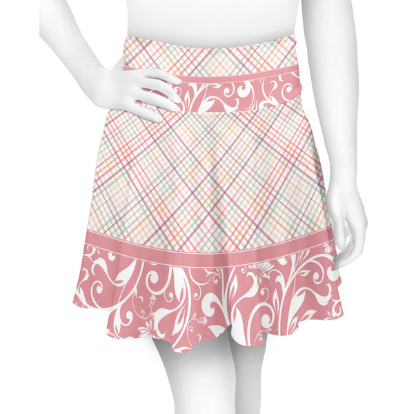 Custom Modern Plaid & Floral Skater Skirt - 2X Large