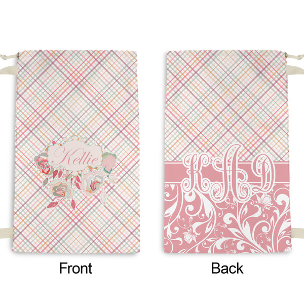 Modern Plaid & Floral Small Laundry Bag - Front & Back View