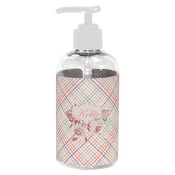Modern Plaid & Floral Plastic Soap / Lotion Dispenser (8 oz - Small - White) (Personalized)
