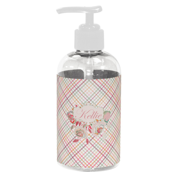 Modern Plaid & Floral Small Liquid Dispenser (8 oz) - White