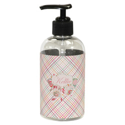 Modern Plaid & Floral Plastic Soap / Lotion Dispenser (8 oz - Small - Black) (Personalized)