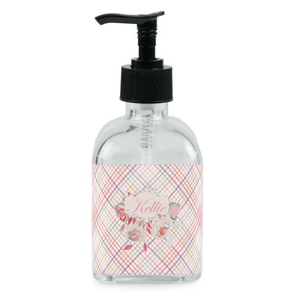 Custom Modern Plaid & Floral Glass Soap & Lotion Bottle - Single Bottle (Personalized)