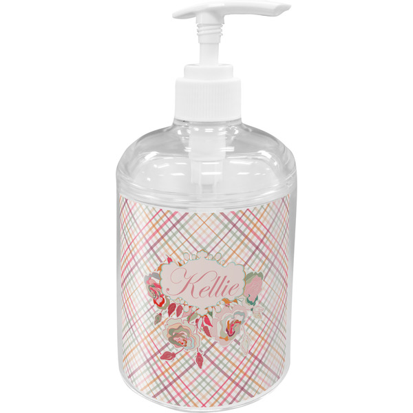 Modern Plaid & Floral Soap / Lotion Dispenser (Personalized)