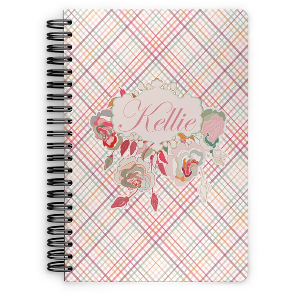 Custom Modern Plaid & Floral Spiral Notebook (Personalized)