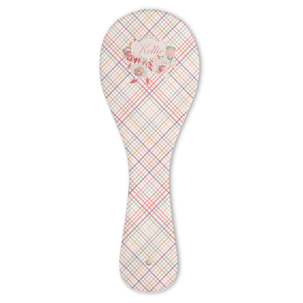 Custom Modern Plaid & Floral Ceramic Spoon Rest (Personalized)
