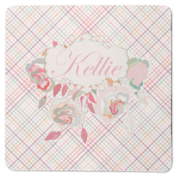 Custom Modern Plaid & Floral Square Rubber Backed Coaster (Personalized)