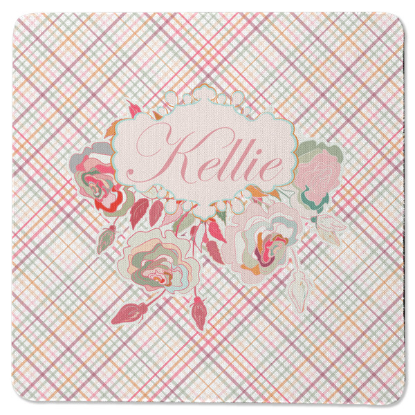 Modern Plaid & Floral Square Coaster Rubber Back - Single