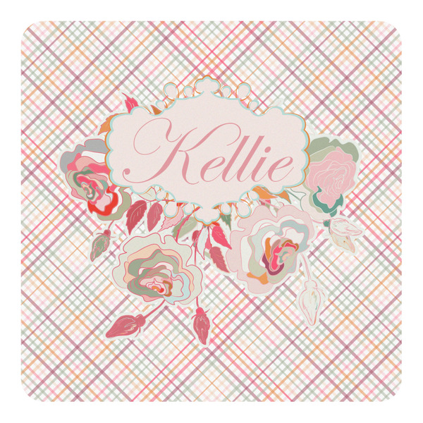 Custom Modern Plaid & Floral Square Decal - XLarge (Personalized)