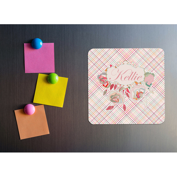 Modern Plaid & Floral Square Fridge Magnet - LIFESTYLE
