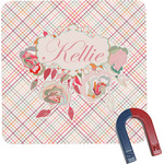 Modern Plaid & Floral Square Fridge Magnet (Personalized)