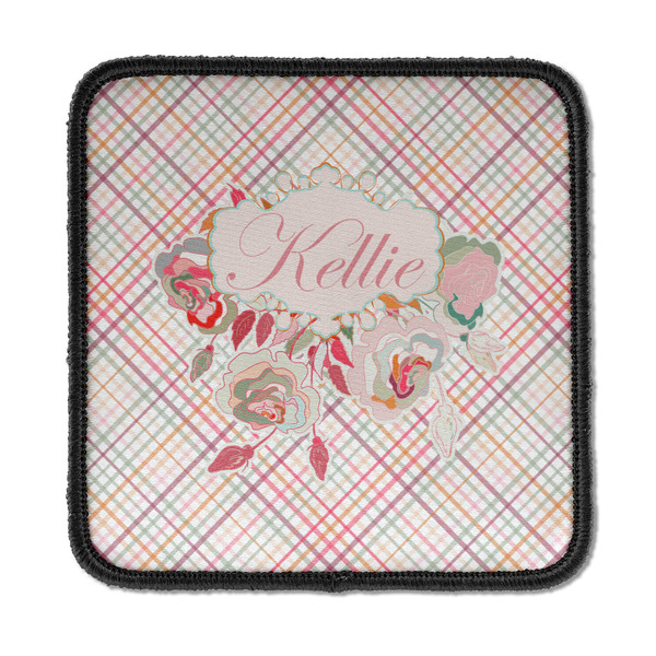 Custom Modern Plaid & Floral Iron On Square Patch w/ Name or Text