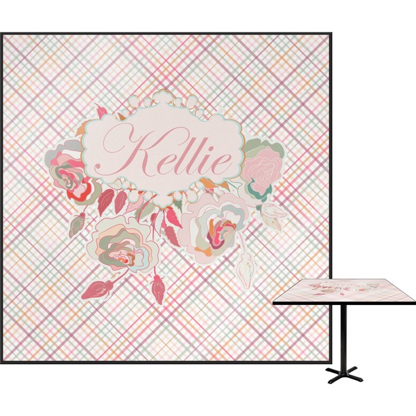 Custom Modern Plaid & Floral Square Table Top - 30" (Personalized)