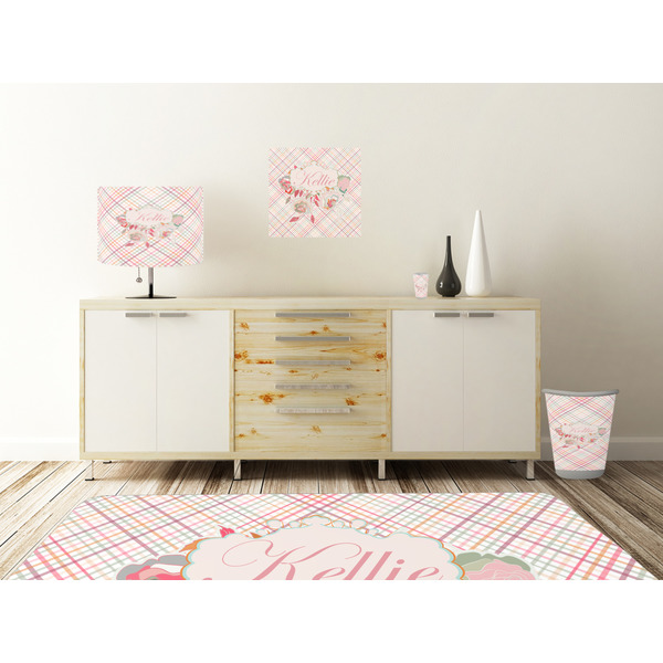 Modern Plaid & Floral Square Wall Decal Wooden Desk