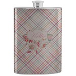 Modern Plaid & Floral Stainless Steel Flask (Personalized)