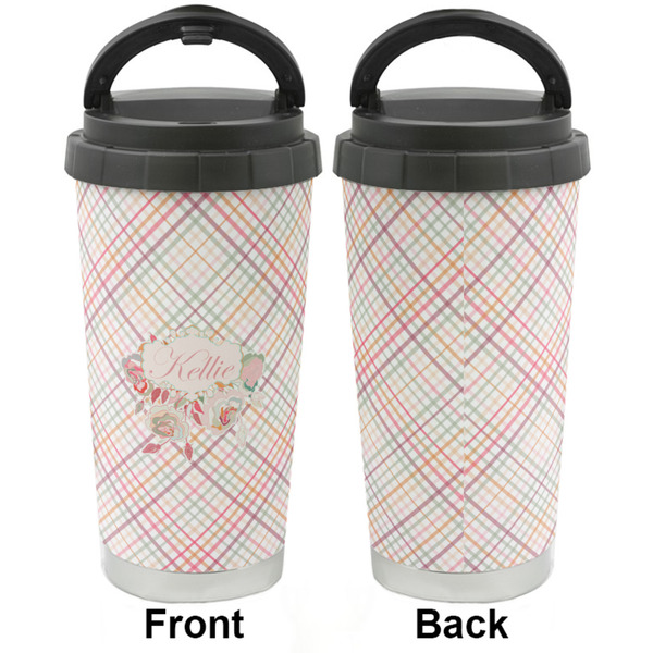 Modern Plaid & Floral Stainless Steel Travel Cup - Apvl