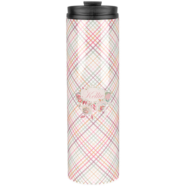 Custom Modern Plaid & Floral Stainless Steel Skinny Tumbler - 20 oz (Personalized)