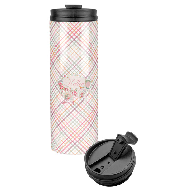 Custom Modern Plaid & Floral Stainless Steel Skinny Tumbler (Personalized)