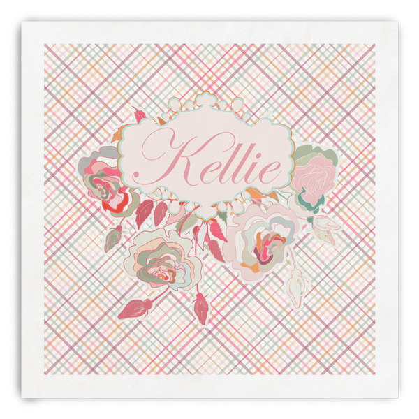 Custom Modern Plaid & Floral Paper Dinner Napkins (Personalized)