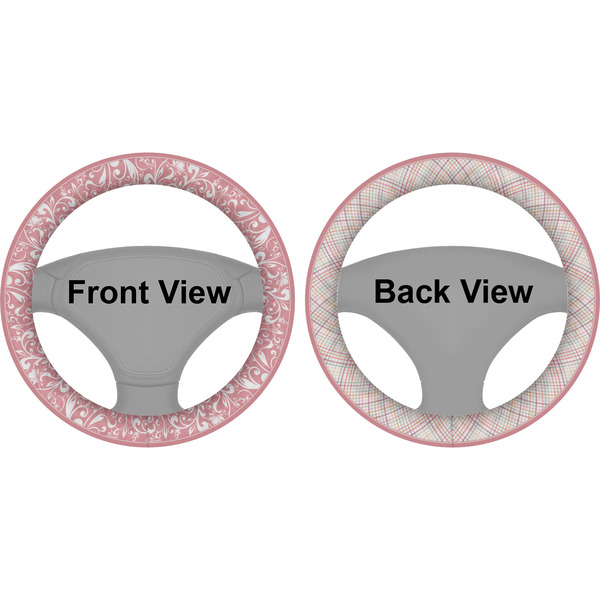 Modern Plaid & Floral Steering Wheel Cover- Front and Back