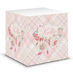 Modern Plaid & Floral Sticky Note Cube (Personalized)