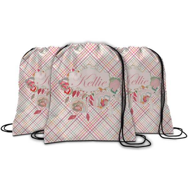Modern Plaid & Floral String Backpack - MAIN
