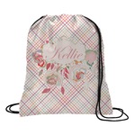 Modern Plaid & Floral Drawstring Backpack (Personalized)